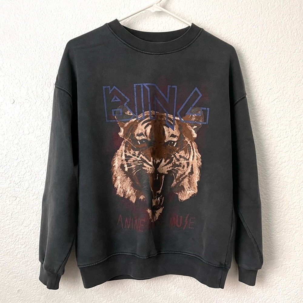 ANINE BING Tiger Sweatshirt in Washed Black